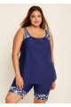 Plus Size Navy Graphic Print Round Neck Tankini Set