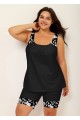 Plus Size Black Floral Print Round Neck Modest Tankini Set