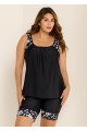 Plus Size Black Floral Print Round Neck Modest Tankini Set