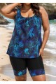 Curvy Blue Floral Modest And Sporty Swimsuit And Swimwear Tankini Set