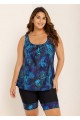 Curvy Blue Floral Modest And Sporty Swimsuit And Swimwear Tankini Set