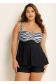 Classic Modest Black Stripe Twist Front Tankini Top