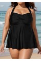 Black Twist Front Plus Size Modest Fashion Tankini Swimsuit Top
