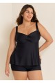 Black Twist Front Plus Size Modest Fashion Tankini Swimsuit Top