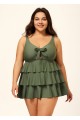 Green Knotted Front Ruffle Tiered Elegant Tankini Top