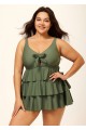 Green Knotted Front Ruffle Tiered Elegant Tankini Top
