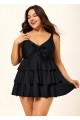 Black Knotted Front Ruffle Tiered Elegant Tankini Top