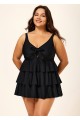 Black Knotted Front Ruffle Tiered Elegant Tankini Top