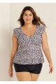Leopard Print V Neck Ruffle Sleeve Plus Size Women Tankini Top