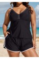 Black And White Sporty Comfortable Plus Size Tankini Top