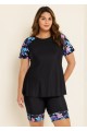 Black Floral Pullover Short Sleeve Fashion Casual Tankini Set