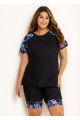 Black Floral Pullover Short Sleeve Fashion Casual Tankini Set