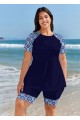 Plus Size Navy Geometric Print Short Sleeve Swimsuits Tankini Set