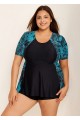 Curvy Green Leaf Print Short Sleeve Swimsuit And Swimwear Tankini Top