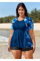 Blue Floral Short Sleeve Plus Size Swimsuit Swimwear Tankini Top