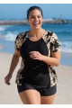 Plus Size Brown Floral Upf50+ Short Sleeves Vintage Women's Swimsuit Shirt Tankini Top