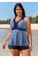 Plus Size Navy Geometric Print Modest Swimwear Bathing Suits Tankini Top