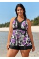 Curvy Purple Floral Modest Swimsuit And Swimwear Tankini Top
