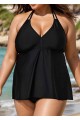 Black V Neck Halter Plus Size Modest Tankini Swimsuit Top