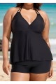 Black V Neck Halter Plus Size Modest Tankini Swimsuit Top