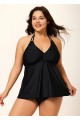Black V-Neck Halter Plus Size Modest Tankini Swimsuit Top