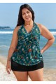Curvy Green Floral Drawstring Swimsuit And Swimwear Tankini Top