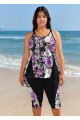 Plus Size Purple Floral Modest Women Beachwear Swimsuits Tankini Set