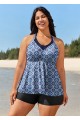 Plus Size Purple Geometric Print 2In1 Swimwear Bathing Suits Tankini Top