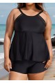 Black Scoop Neck Cutout Edge Plus Size Modest Tankini Swimsuit Top