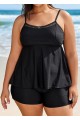 Black Cutout Edge Scoop Neck Plus Size Tankini Top