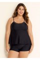 Black Cutout Edge Scoop Neck Plus Size Tankini Top