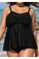 Black V-Neck Chest Mesh Plus Size Modest Fashion Tankini Swimsuit Top