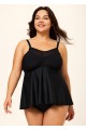 Black V-Neck Chest Mesh Plus Size Modest Fashion Tankini Swimsuit Top