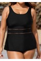 Black Scoop Neck Hollow Plus Size Modest Tankini Swimsuit Top