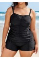Black Plus Size Ruched Fashion Tankini Top