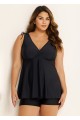Black Wide Straps Wrap Curvy Two Piece Bathing Suits Tankini Top