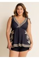 Plus Size Black Floral V Neck Wide Straps Swimsuit Tankini Top