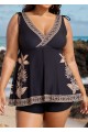 Plus Size Black Floral V Neck Wide Straps Swimsuit Tankini Top