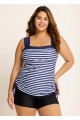 Navy Stripes Wide Straps Side Drawstring Two Piece Bathing Suits Tankini Top