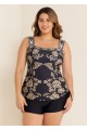 Curvy Black And Yellow Wide Straps Side Drawstring Swimsuit Tankini Top