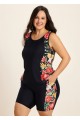Curvy Black Tropical Floral Scoop Neck Flattering Women's Swimsuit Two Piece Tankini Set