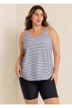 Curvy Black Stripe Drawstring Color Block Women'S Swimsuit Tankini Top