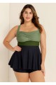 Green And Black Twist Front Patchwork Adjustable Straps Swimwear Tankini Top