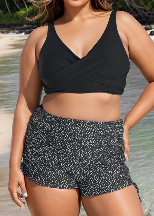 Black Twisted Front Fashion Plus Size Bikini Top
