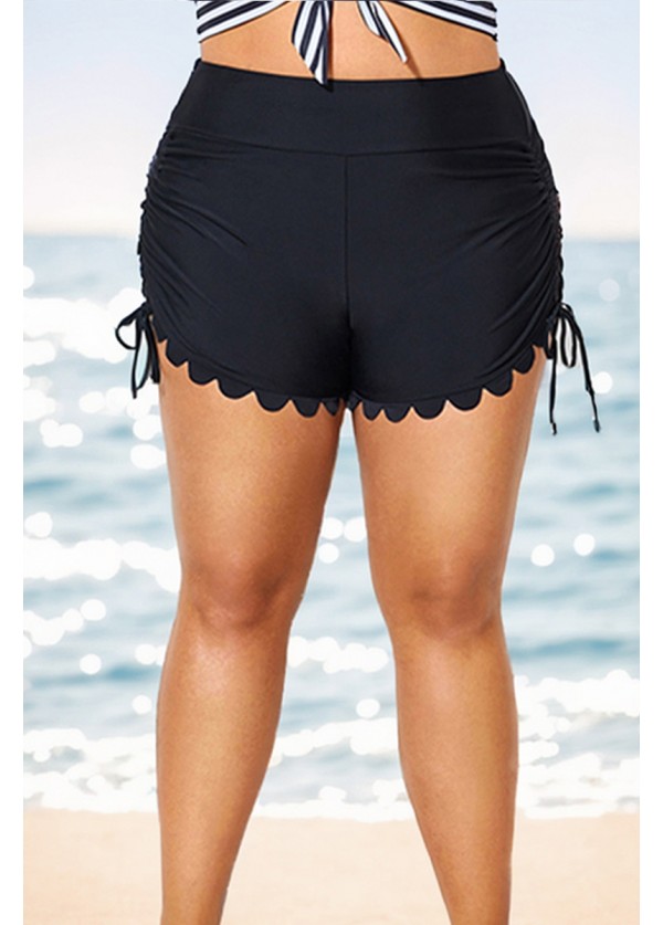 Plus Size Black Drawstring Side Women Bikini Bottom