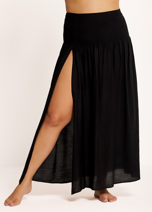 Black High Slit Sarong Plus Size Beachwear Cover Up Dress