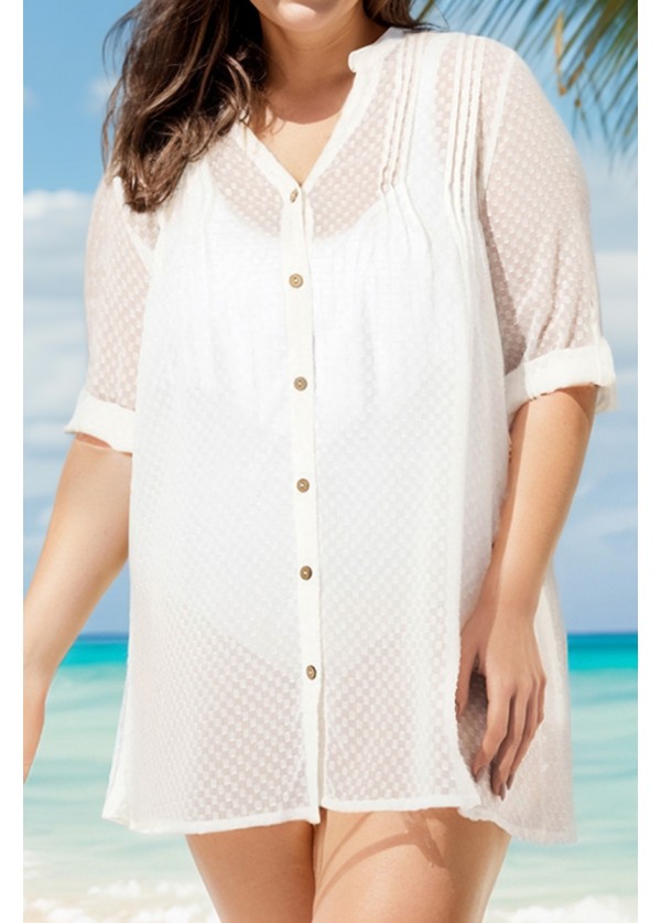 White Button Up Long Sleeves Cover Up Shirt