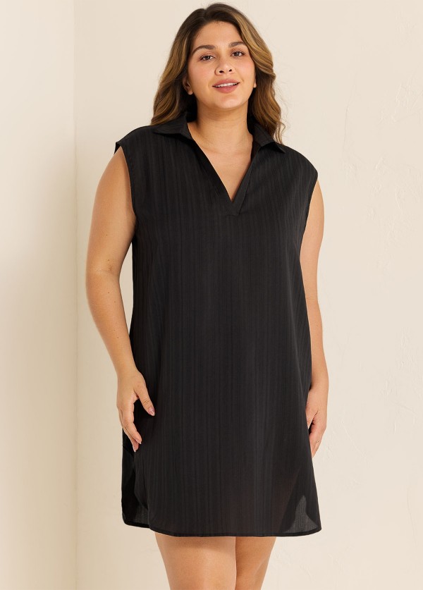 Black V Neck Sleeveless Plus Size Summer Vacation Cover Up