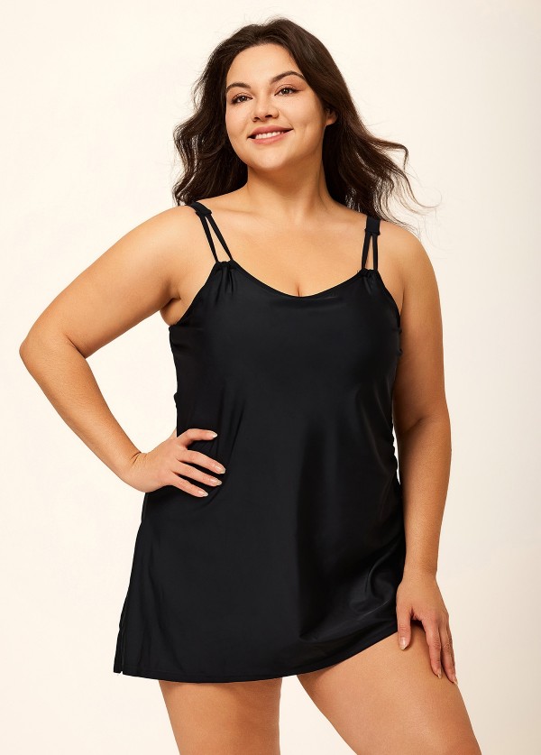 Black Ruched Tie Side Women One Piece Swimsuit