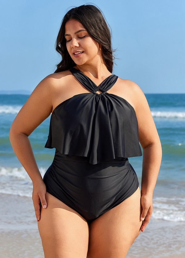 Black Square Cut Hardware One Piece Swimsuit